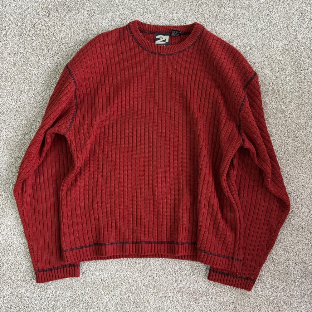 Y2K Rue21 Sweater Mens XL Red Ribbed Knit Crewneck Pullover Casual Solid Winter